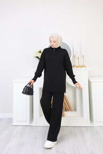 FERMUAR DETAY TRİKO TAKIM - SİYAH