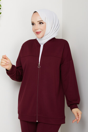 Fermuarlı Hırka Takımı Bordo