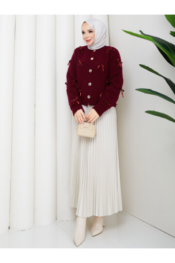 FİYONKLU TRİKO HIRKA ETEK KOMBİN - BORDO