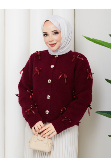 FİYONKLU TRİKO HIRKA ETEK KOMBİN - BORDO