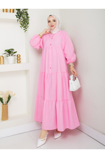 GOFRE ELBİSE-PEMBE