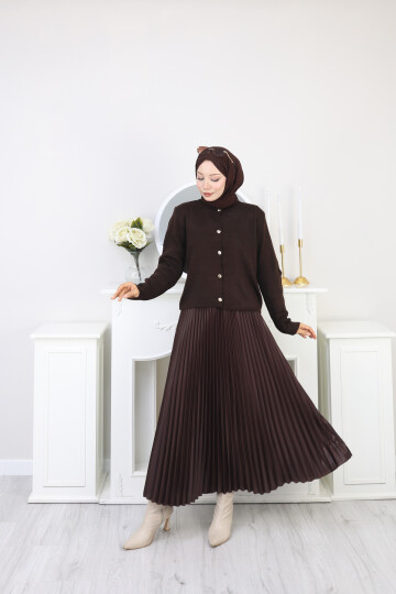 GOLD DÜĞME TRİKO HIRKA KOMBİN -ACI KAHVE