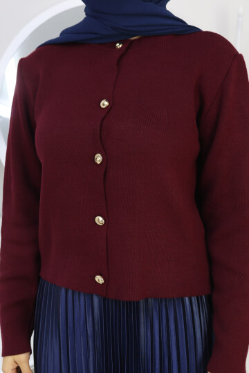 GOLD DÜĞME TRİKO HIRKA KOMBİN -BORDO