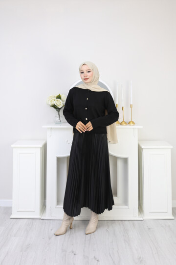 GOLD DÜĞME TRİKO HIRKA KOMBİN -SİYAH