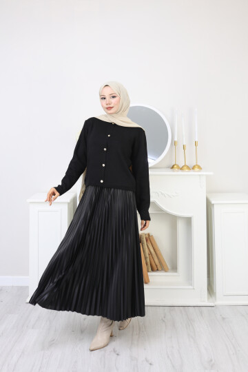 GOLD DÜĞME TRİKO HIRKA KOMBİN -SİYAH