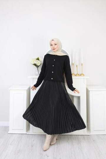 GOLD DÜĞME TRİKO HIRKA KOMBİN -SİYAH