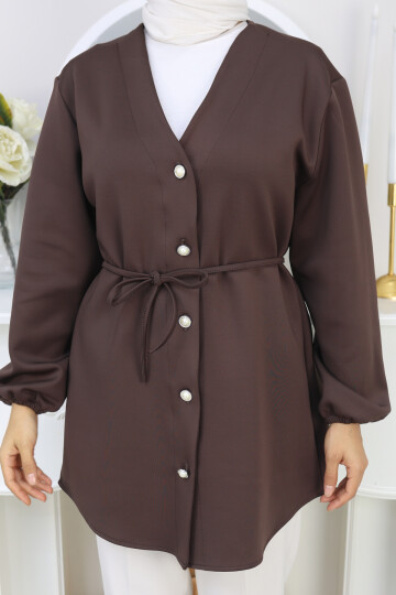 İP BAĞLAMALI SCUBA CEKET - ACI KAHVE