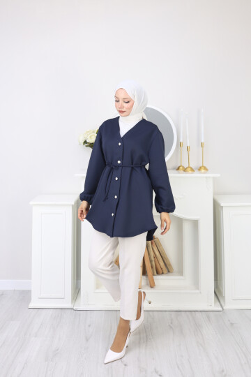 İP BAĞLAMALI SCUBA CEKET - LACİVERT