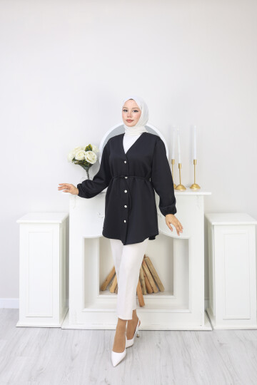 İP BAĞLAMALI SCUBA CEKET - SİYAH