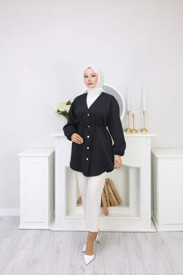 İP BAĞLAMALI SCUBA CEKET - SİYAH