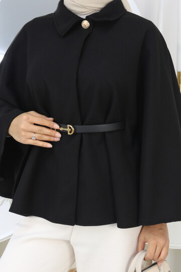 KISA  KEMERLİ PANÇO -SİYAH