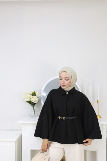 KISA  KEMERLİ PANÇO -SİYAH