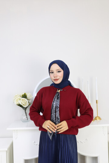 KRAVAT DETAY KAZAK ETEK KOMBİN -BORDO