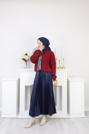 KRAVAT DETAY KAZAK ETEK KOMBİN -BORDO