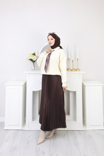 KRAVAT DETAY KAZAK ETEK KOMBİN -KREM