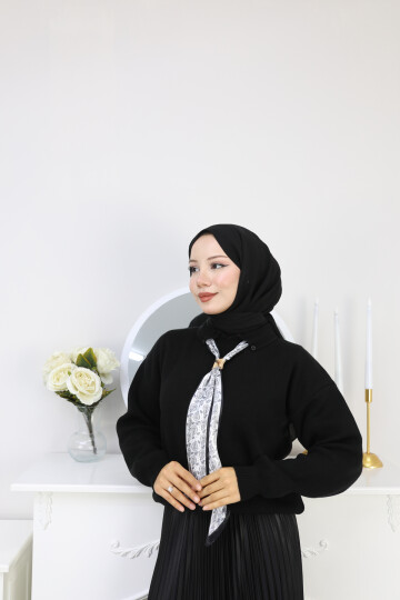 KRAVAT DETAY KAZAK ETEK KOMBİN -SİYAH