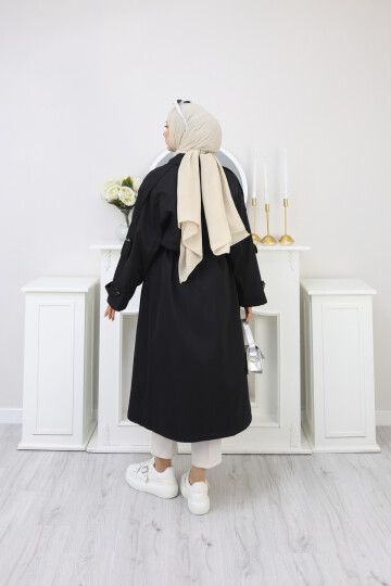 KUKUŞAKLI UZUN TRENÇKOT-SİYAH