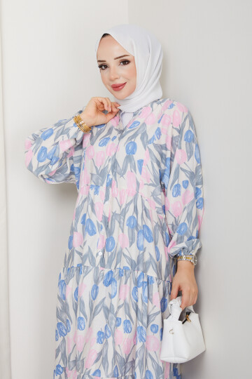 LALE DESEN ELBİSE-GRİ