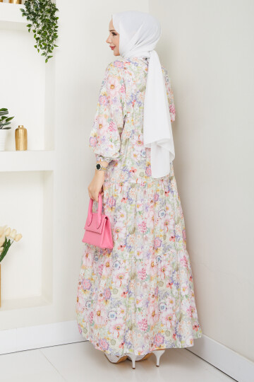 MANGO KÜÇÜK DESENLİ SALAŞ ELBİSE-PEMBE