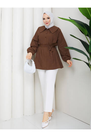 NERVÜRLÜ DENİZCİ YAKA GÖMLEK KOMBİN - ACI KAHVE