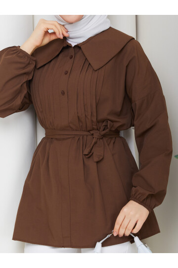 NERVÜRLÜ DENİZCİ YAKA GÖMLEK KOMBİN - ACI KAHVE