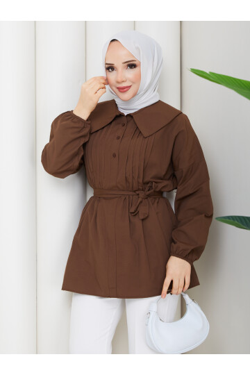 NERVÜRLÜ DENİZCİ YAKA GÖMLEK KOMBİN - ACI KAHVE