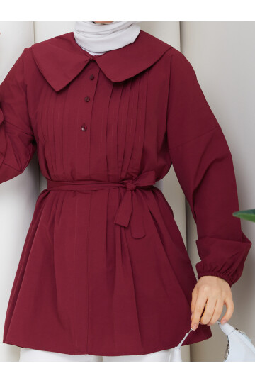 NERVÜRLÜ DENİZCİ YAKA GÖMLEK KOMBİN - BORDO