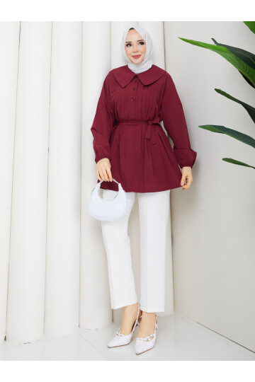 NERVÜRLÜ DENİZCİ YAKA GÖMLEK KOMBİN - BORDO