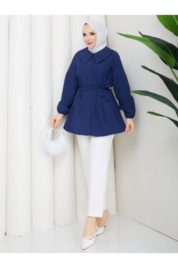 NERVÜRLÜ DENİZCİ YAKA GÖMLEK KOMBİN - LACİVERT