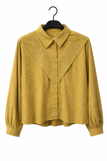 NUBUK V TAŞLI ETEKLİ TAKIM - HARDAL