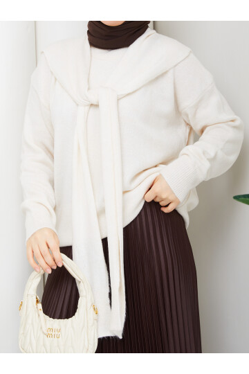 OMUZ ŞAL DETAY  KAZAK -KREM