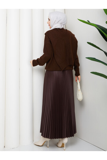 OMUZ ŞAL DETAYLI ETEKLİ KOMBİN - ACI KAHVE