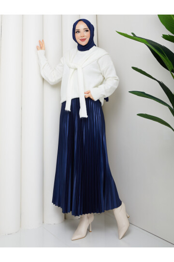 OMUZ ŞAL DETAYLI ETEKLİ KOMBİN - BEYAZ