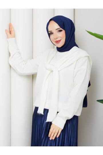 OMUZ ŞAL DETAYLI ETEKLİ KOMBİN - BEYAZ