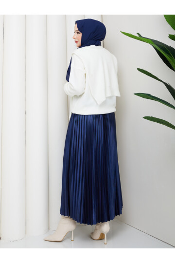 OMUZ ŞAL DETAYLI ETEKLİ KOMBİN - BEYAZ