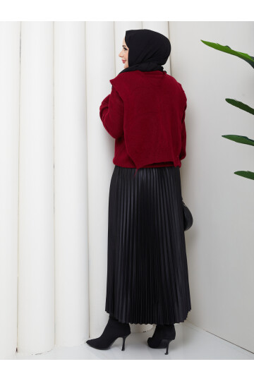 OMUZ ŞAL DETAYLI ETEKLİ KOMBİN - BORDO