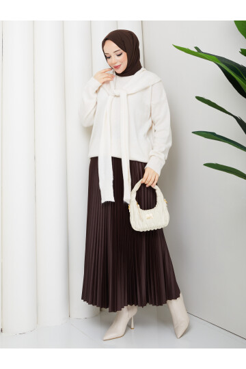 OMUZ ŞAL DETAYLI ETEKLİ KOMBİN - KREM