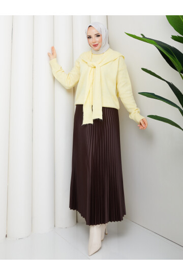 OMUZ ŞAL DETAYLI ETEKLİ KOMBİN - SARI