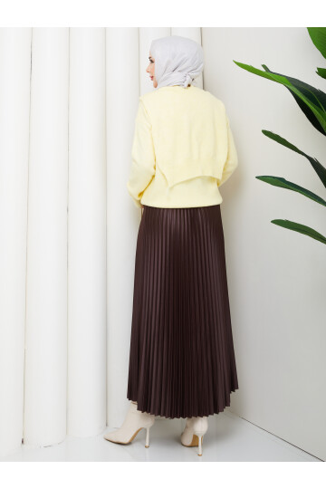 OMUZ ŞAL DETAYLI ETEKLİ KOMBİN - SARI