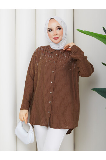 OMUZDAN TAŞ DETAYLI GÖMLEK - ACI KAHVE