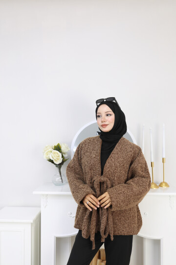 ÖNDEN BAĞLAMALI KAŞE CEKET-ACI KAHVE