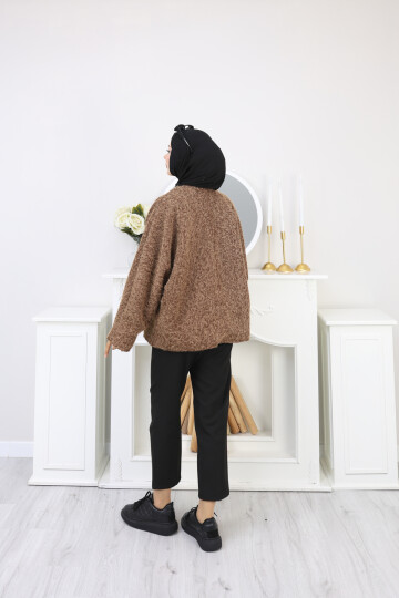 ÖNDEN BAĞLAMALI KAŞE CEKET-ACI KAHVE