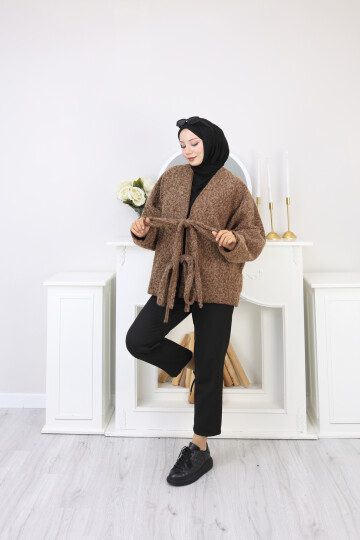 ÖNDEN BAĞLAMALI KAŞE CEKET-ACI KAHVE