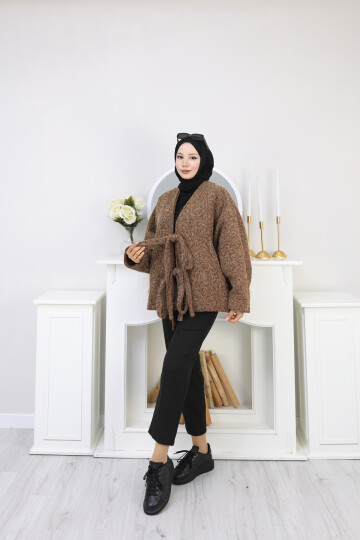 ÖNDEN BAĞLAMALI KAŞE CEKET-ACI KAHVE