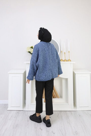 ÖNDEN BAĞLAMALI KAŞE CEKET-MAVİ