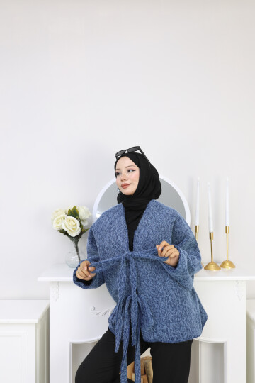 ÖNDEN BAĞLAMALI KAŞE CEKET-MAVİ