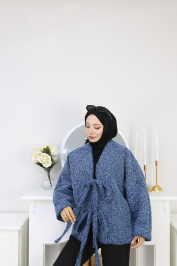 ÖNDEN BAĞLAMALI KAŞE CEKET-MAVİ