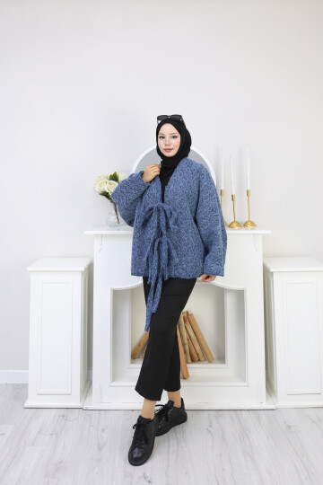 ÖNDEN BAĞLAMALI KAŞE CEKET-MAVİ