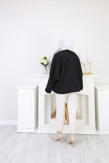 ÖNDEN BAĞLAMALI KAŞE CEKET-SİYAH