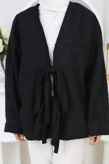 ÖNDEN BAĞLAMALI KAŞE CEKET-SİYAH